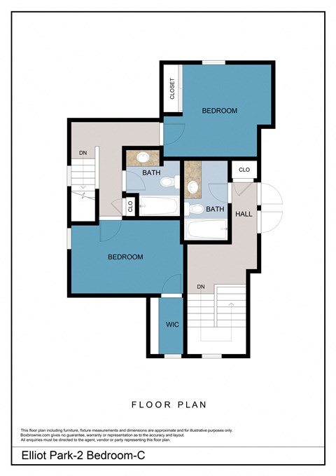 Floor plan for 2 beds, 1 bath, 800 sqft